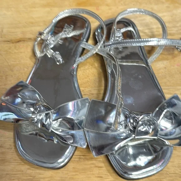 Zara Silver Bow Slides flat sandals - Picture 4 of 6